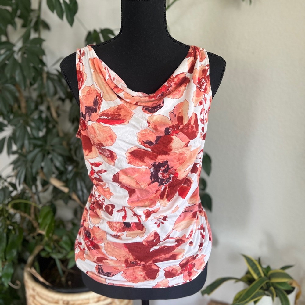 Ann Taylor Ruched Red and Pink Tank Top
